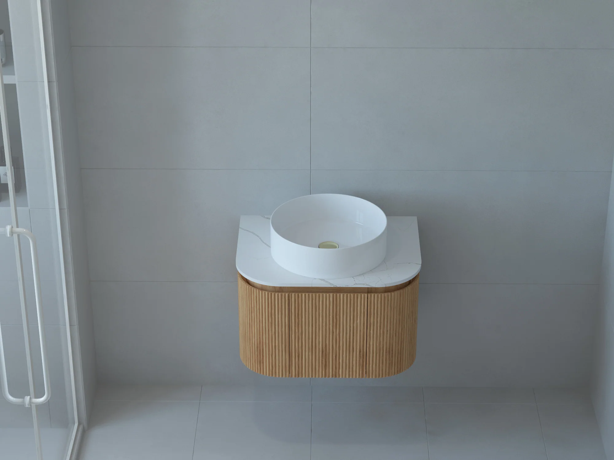 Baiachi Gympie 600 Fluted Timber Bathroom Vanity Wall Hung Calacatta Stone - Image 3