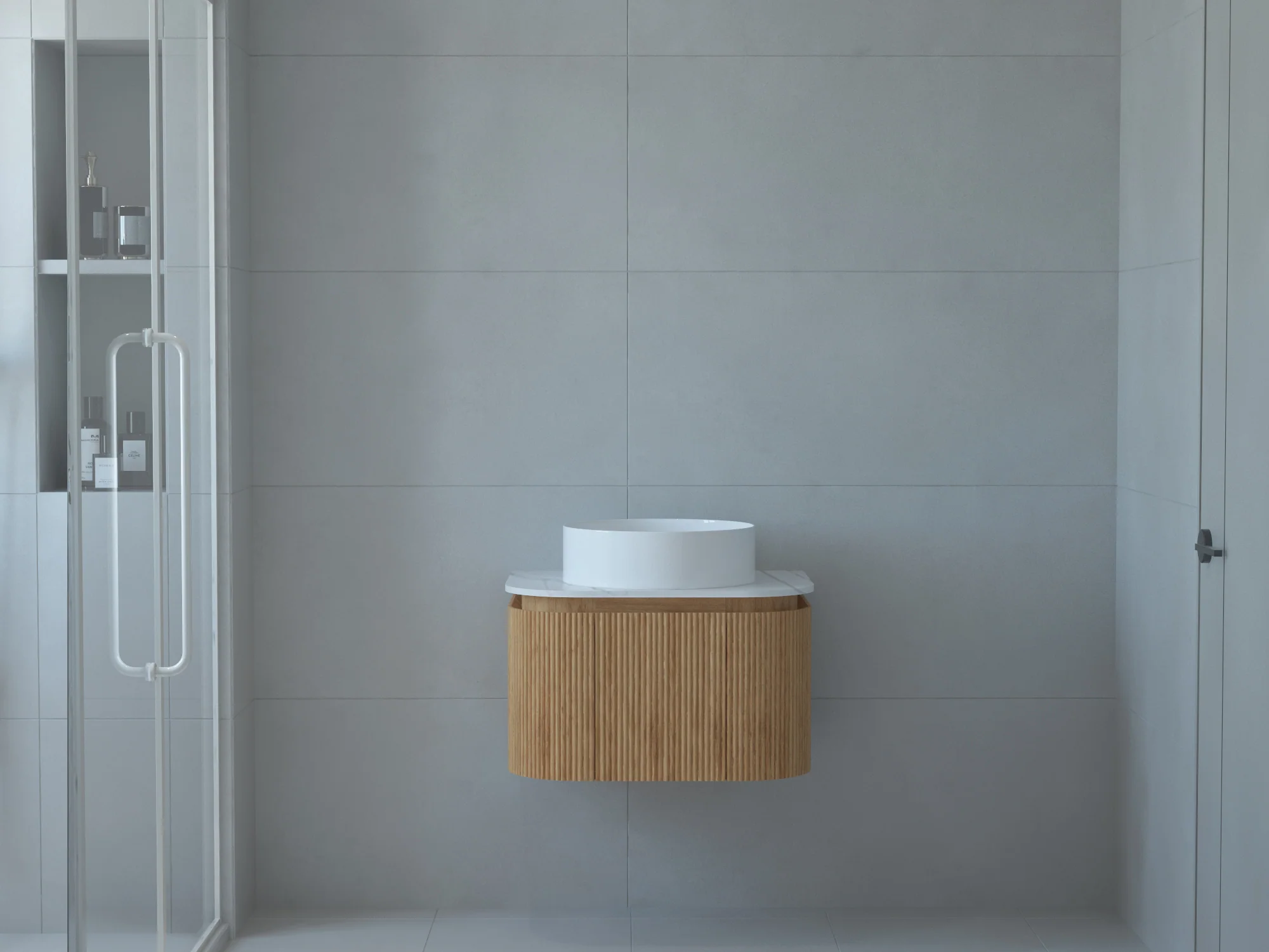 Baiachi Gympie 600 Fluted Timber Bathroom Vanity Wall Hung Calacatta Stone - Image 4