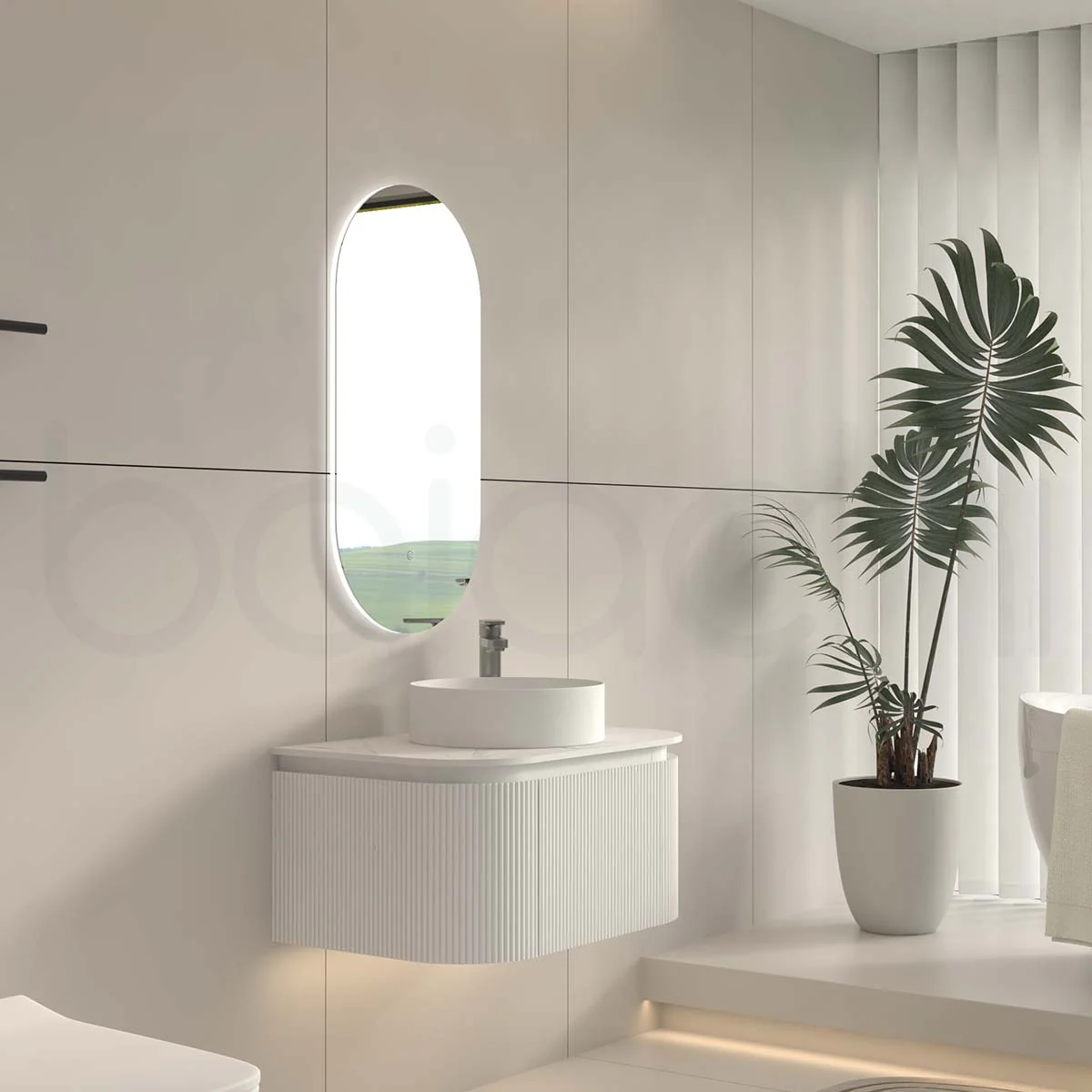 Baiachi Gympie 750 White Fluted Timber Bathroom Vanity Wall Hung Calacatta Stone - Image 2