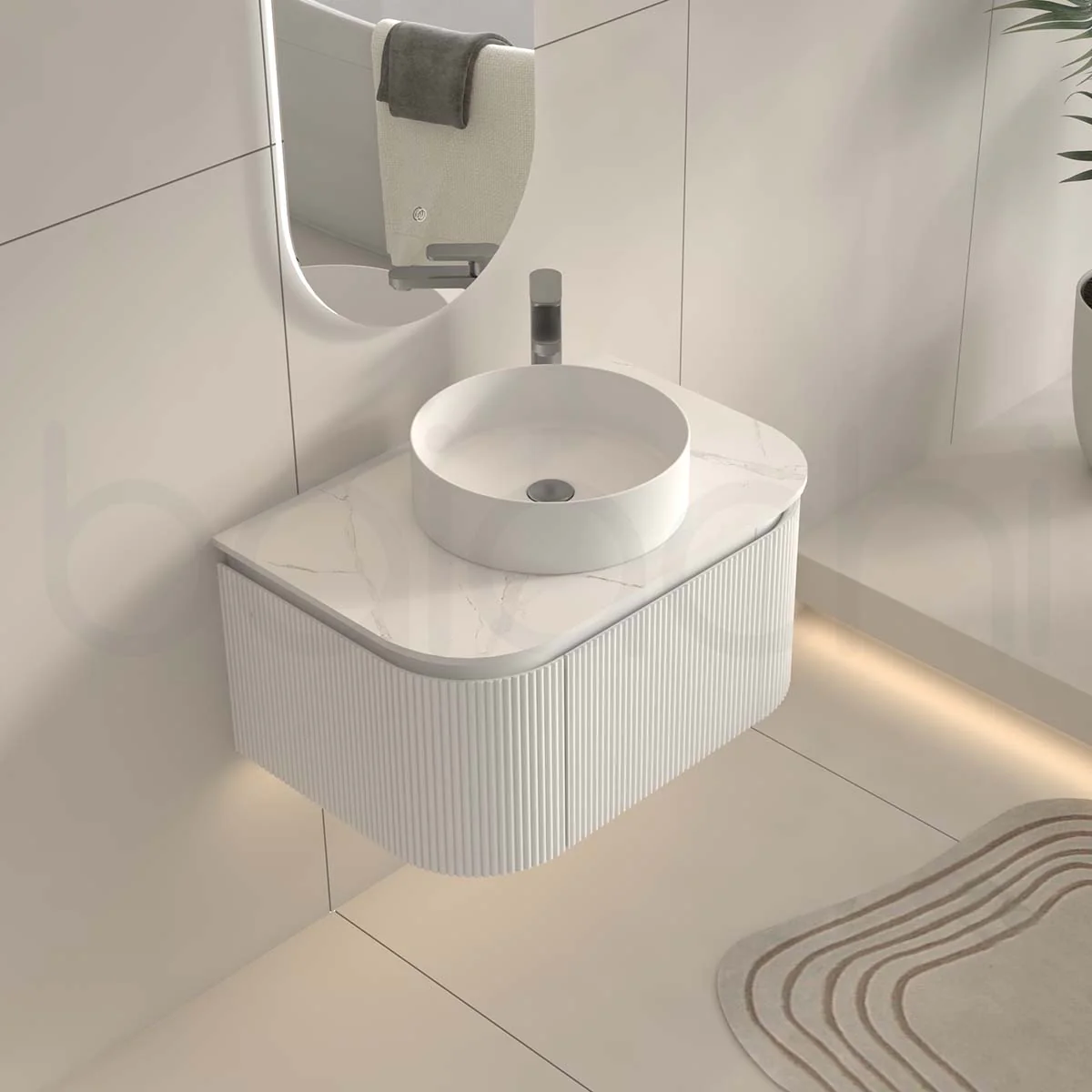 Baiachi Gympie 750 White Fluted Timber Bathroom Vanity Wall Hung Calacatta Stone - Image 3