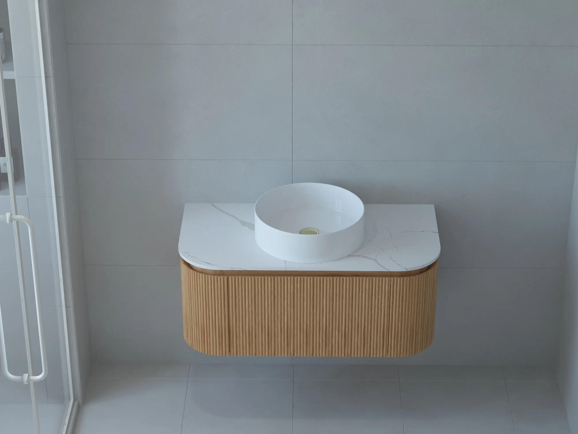 Baiachi Gympie 900 Fluted Timber Bathroom Vanity Wall Hung Calacatta Stone - Image 7