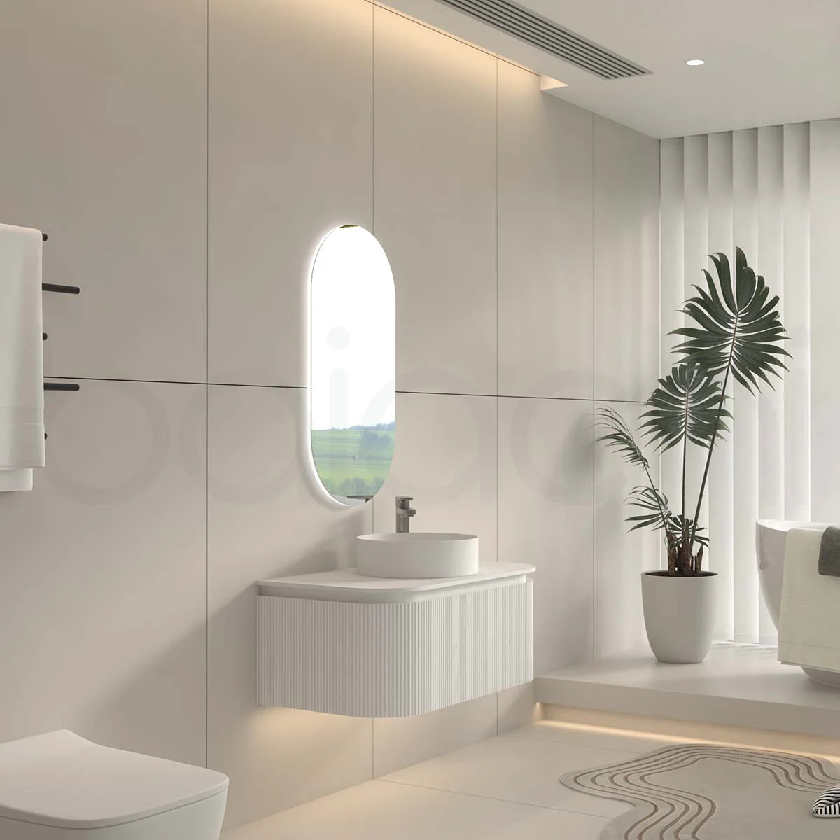 Baiachi Gympie 900 White Fluted Timber Bathroom Vanity Wall Hung Calacatta Stone - Image 2