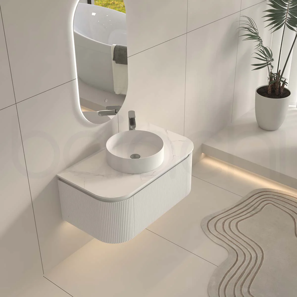 Baiachi Gympie 900 White Fluted Timber Bathroom Vanity Wall Hung Calacatta Stone - Image 3