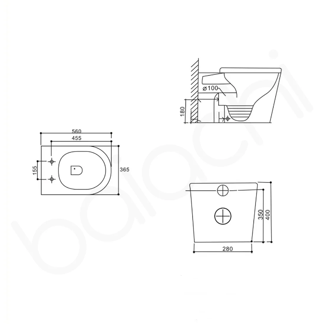 Habana Tornado Rimless Quiet Flush In Wall Toilet Suite with Round Matte Black Flushing Buttons - Image 3