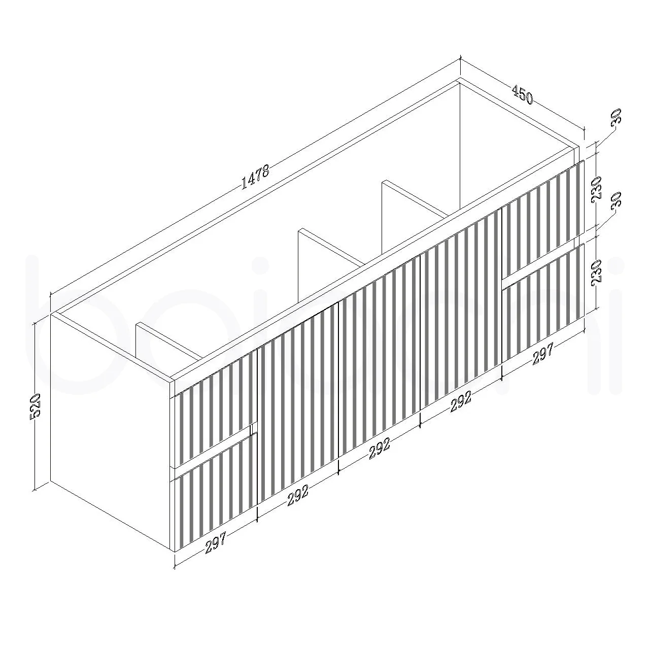 Baiachi Ivana Fluted 1500mm PVC Water Proof Wall Hung Bathroom Vanity Calacatta Quartz Stone - Image 3