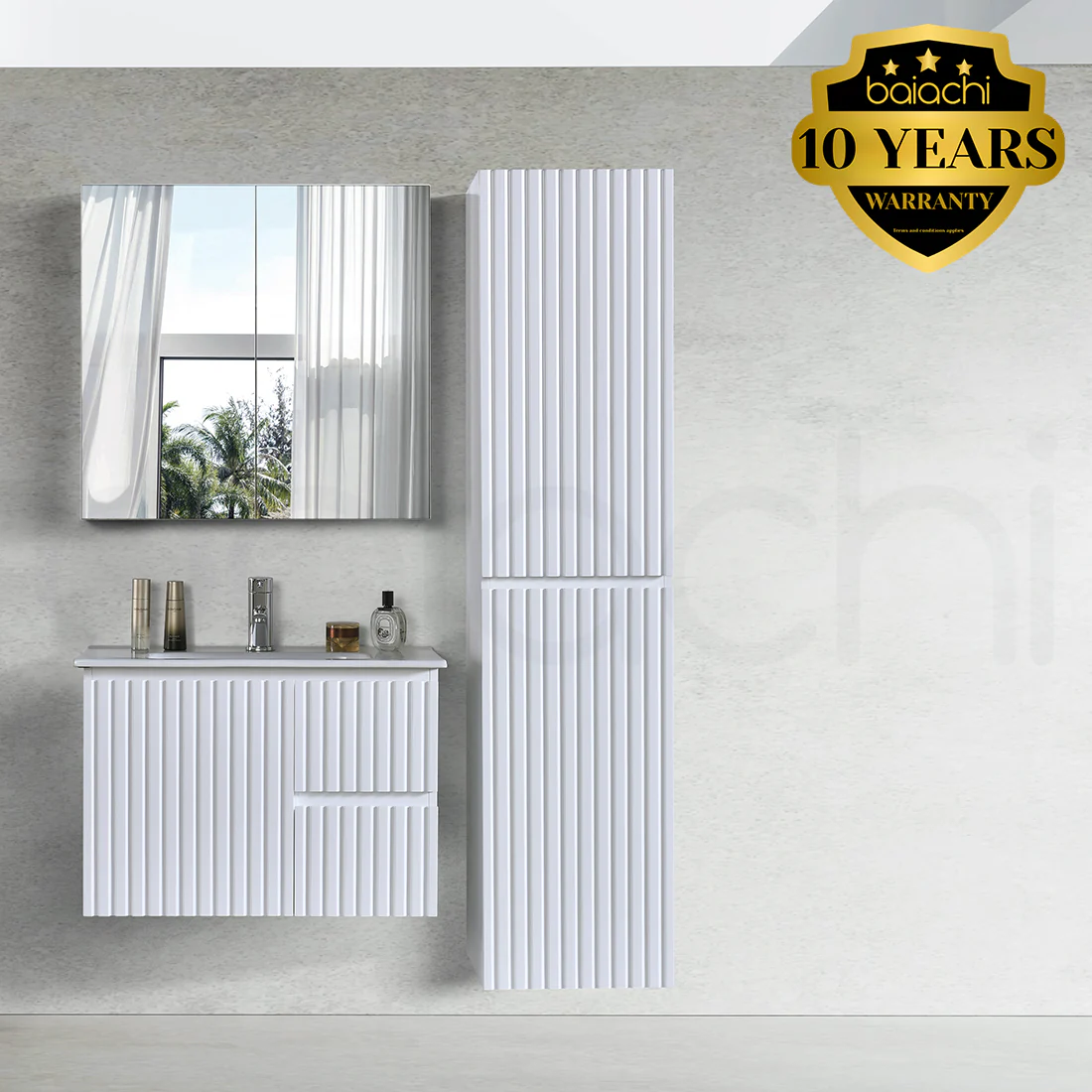 Baiachi Ivana Fluted 400mm PVC Water Proof Bathroom Tallboy Cabinet - Image 2