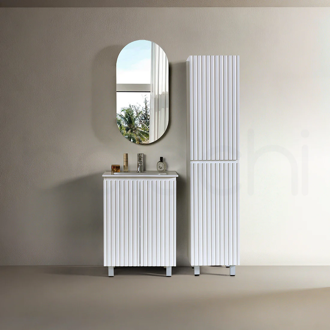 Baiachi Ivana Fluted 600mm PVC Water Proof Bathroom Vanity Ceramic Basin - Image 4
