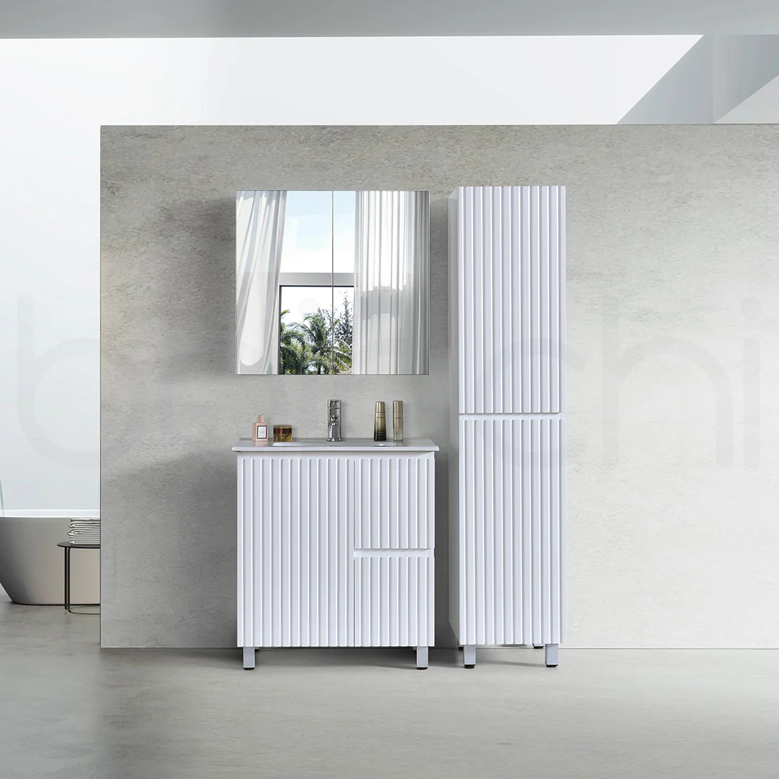 Baiachi Ivana Fluted 750mm PVC Water Proof Bathroom Vanity Right Drawers Cabinet - Image 3