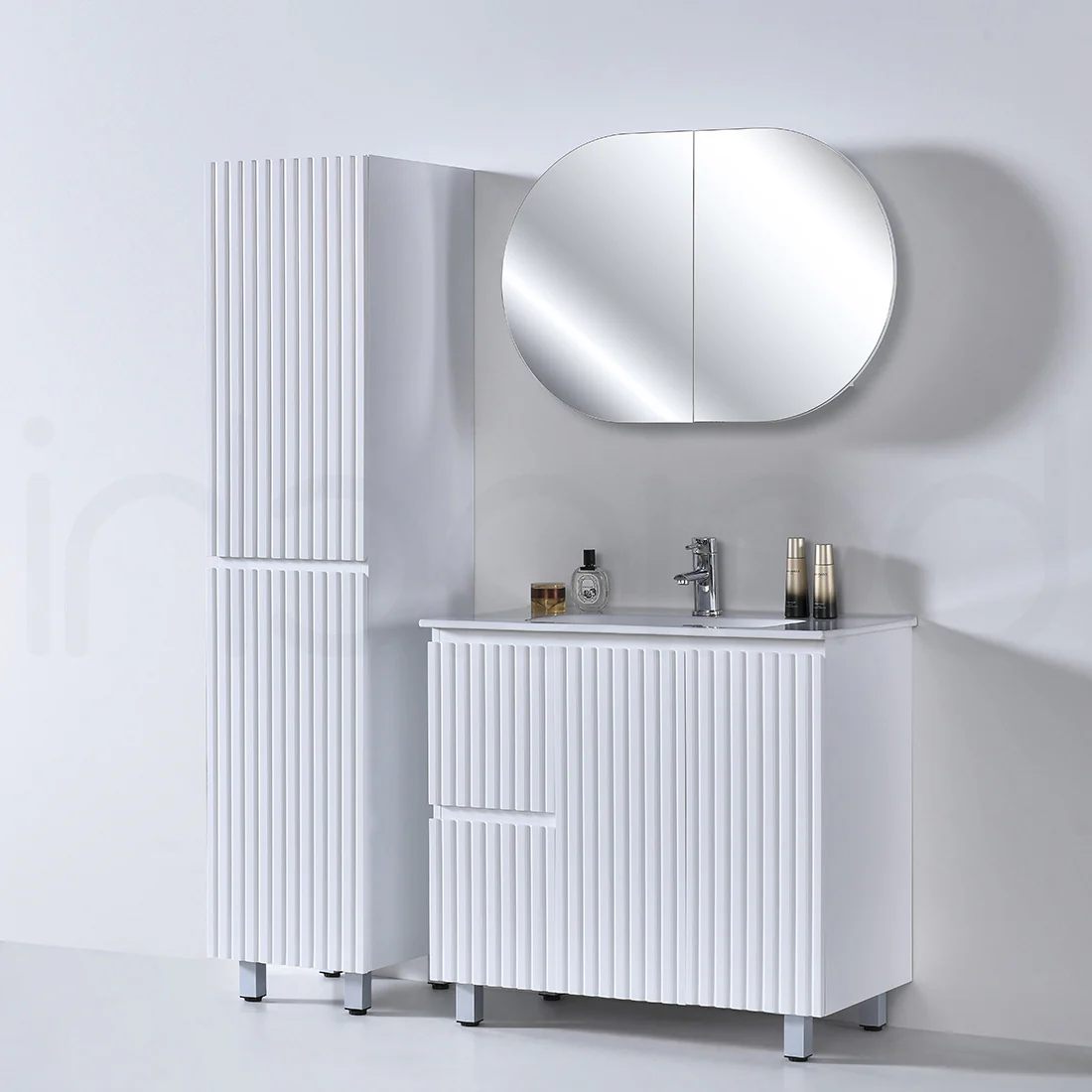 Baiachi Ivana Fluted 900mm PVC Water Proof Bathroom Vanity Left Drawers Calacatta Quartz Stone - Image 7
