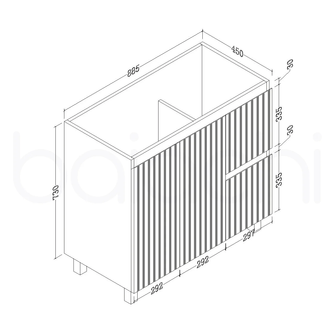 Baiachi Ivana Fluted 900mm PVC Water Proof Bathroom Vanity Right Drawers Cabinet - Image 2