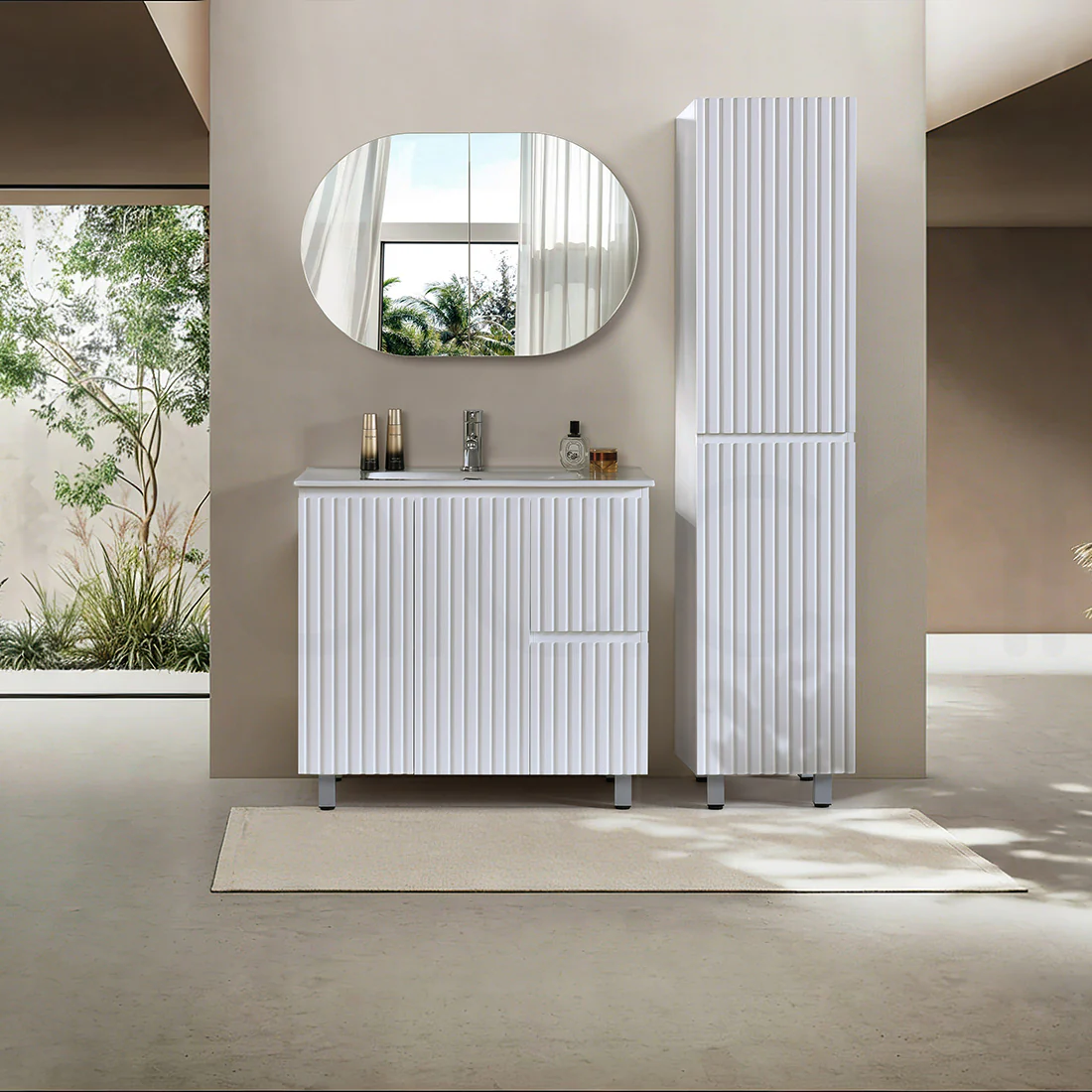 Baiachi Ivana Fluted 900mm PVC Water Proof Bathroom Vanity Right Drawers Cabinet - Image 3