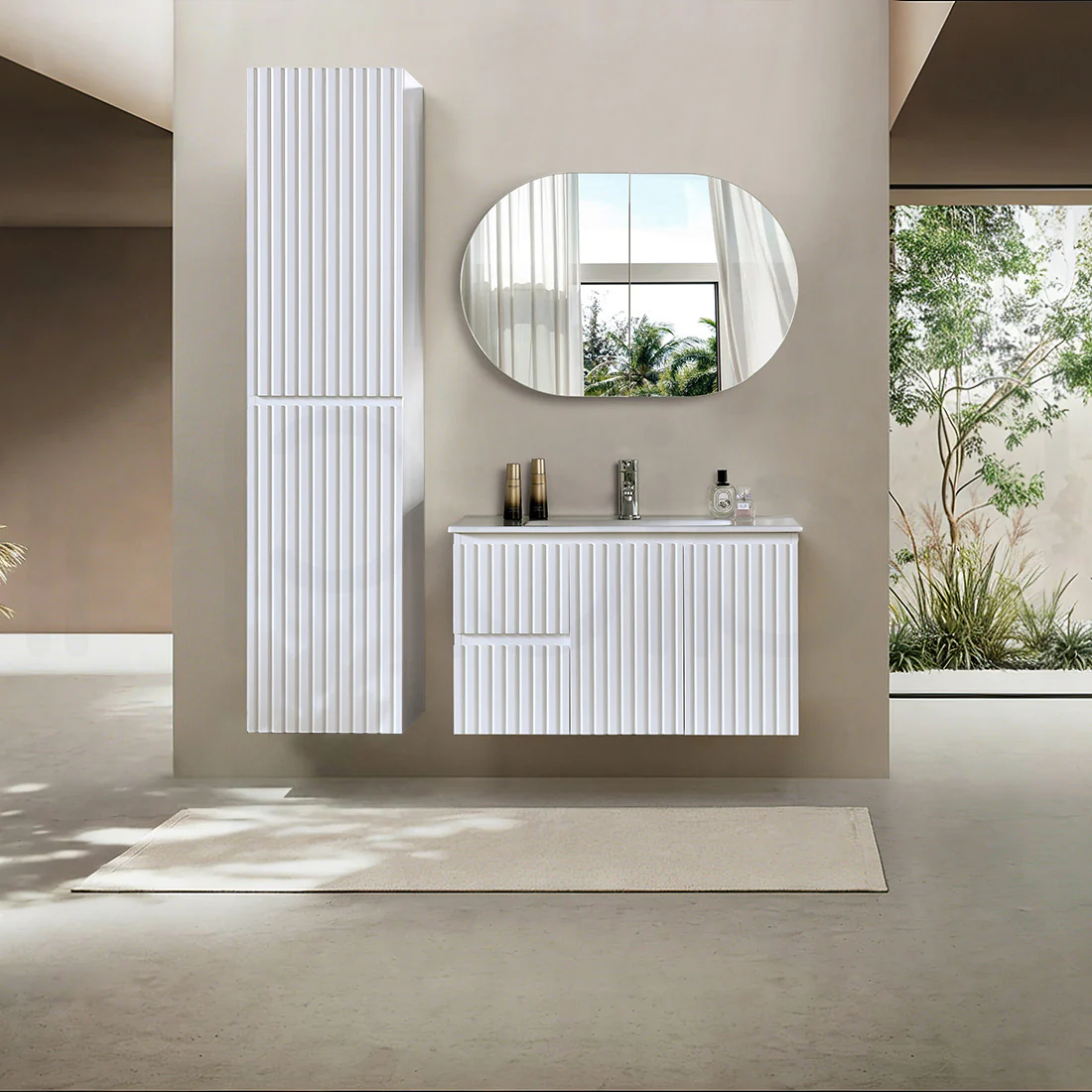 Baiachi Ivana Fluted 900mm PVC Water Proof Wall Hung Bathroom Vanity Left Drawers Cabinet - Image 3