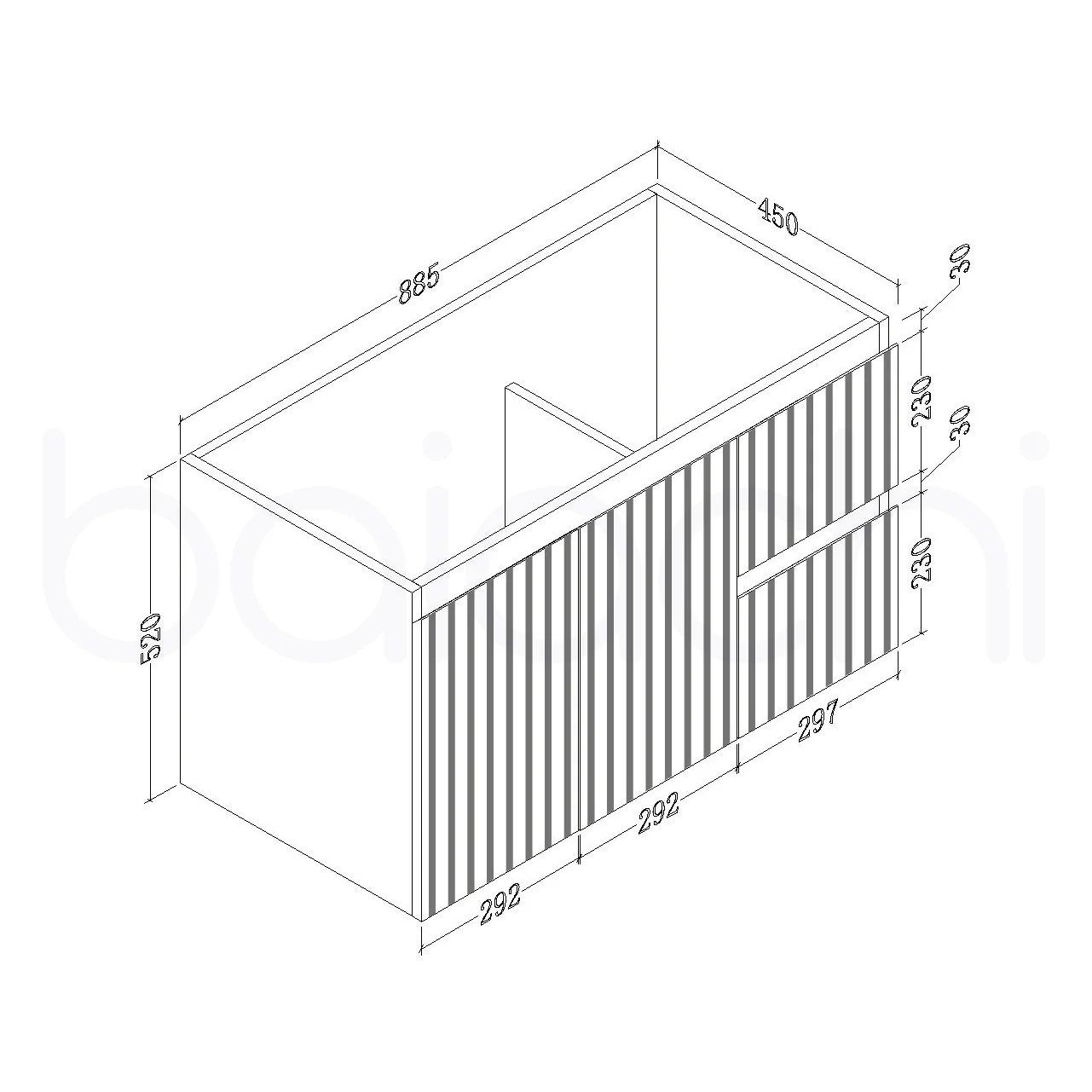 Baiachi Ivana Fluted 900mm PVC Water Proof Wall Hung Bathroom Vanity Right Drawers Cabinet - Image 2