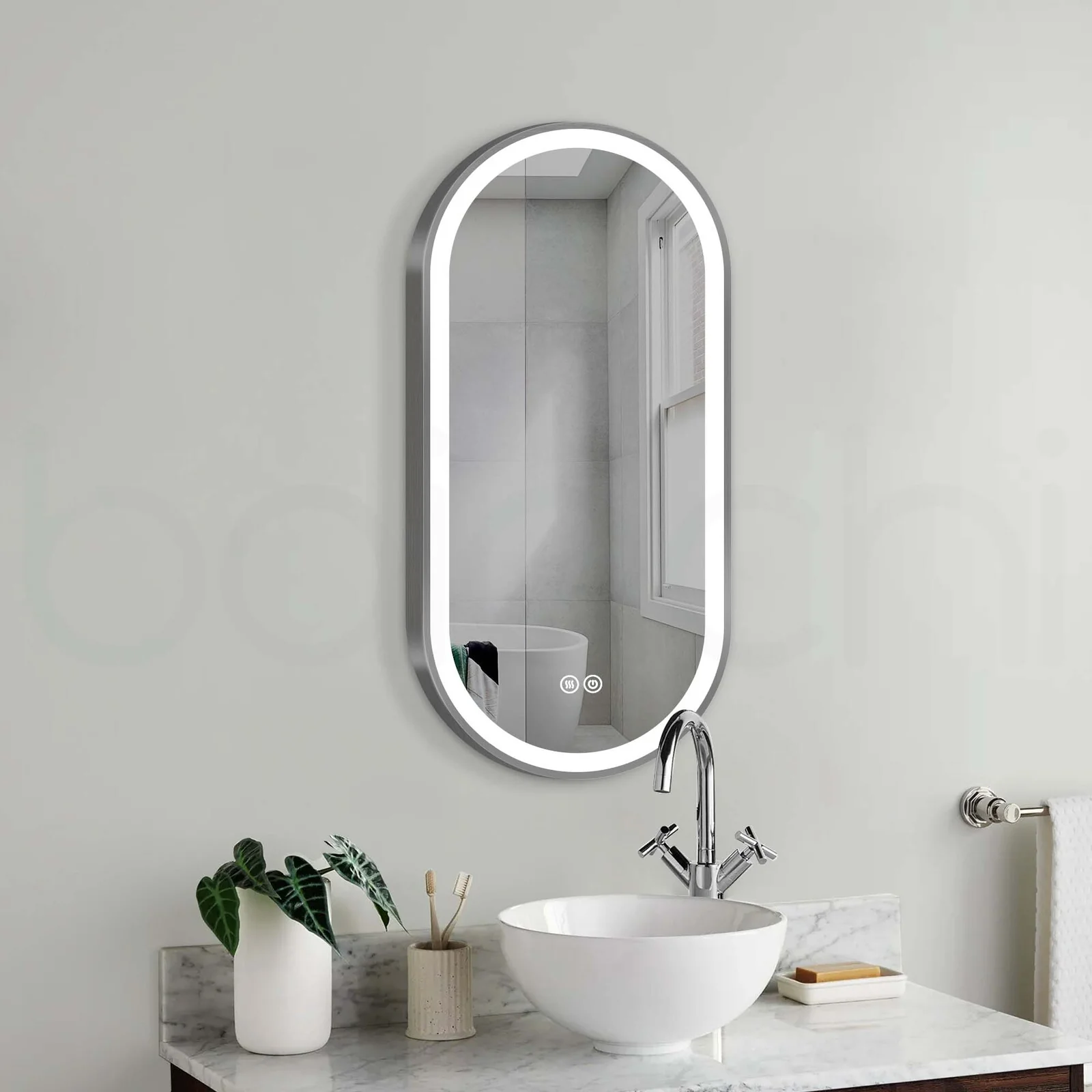 Baiachi LED Oval 450mmx900mm Frame Mirror Gun Metal - Image 4