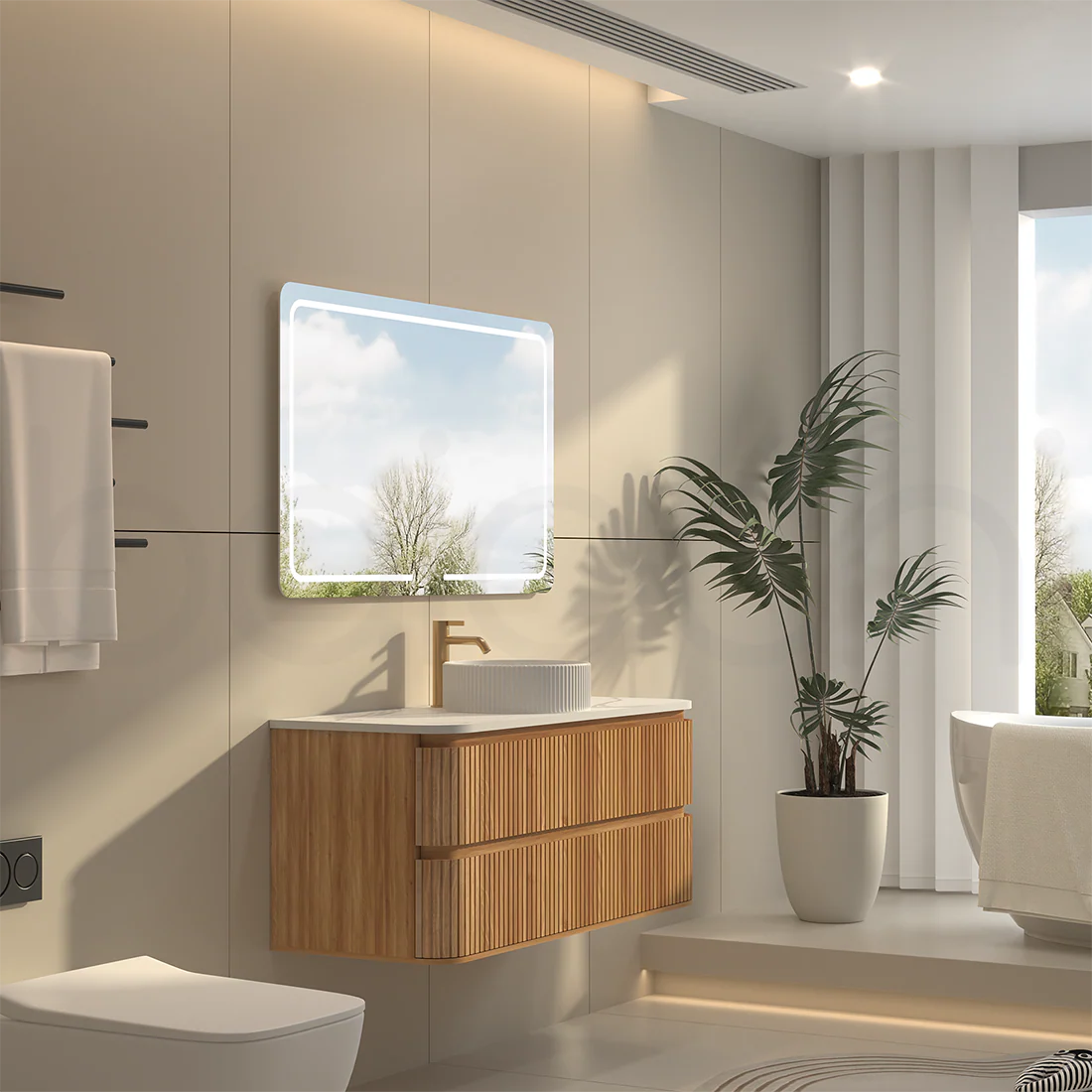 Baiachi Mareeba 1200 Timber Fluted Wall Hung Bathroom Vanity Calacatta Stone - Image 4