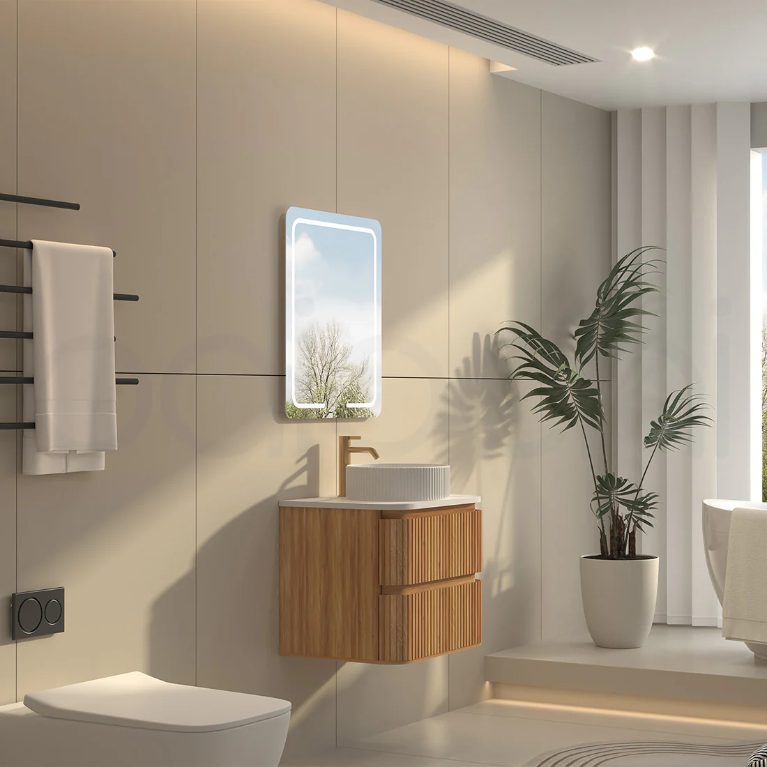 Baiachi Mareeba 600 Timber Fluted Wall Hung Bathroom Vanity Calacatta Stone - Image 4