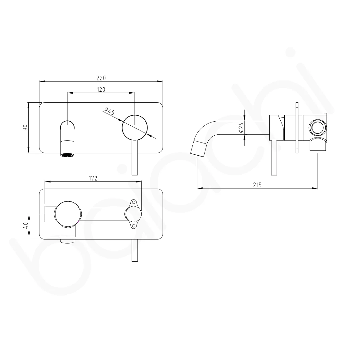 Baiachi Moreton Slimline Wall Basin Mixer Brushed Nickel - Image 2