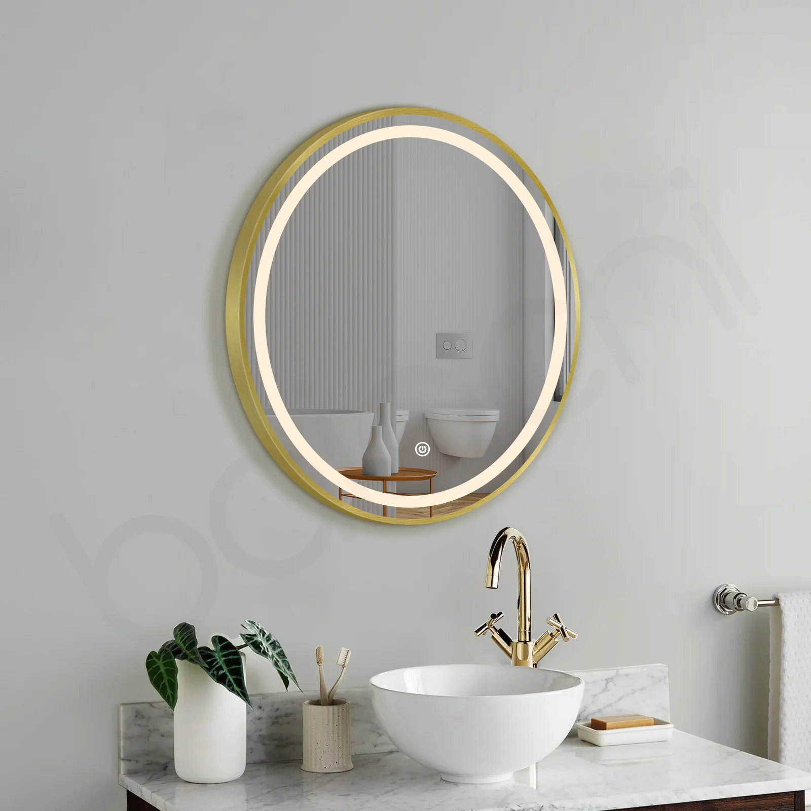 Baiachi Otus LED Round 600mm Frame Mirror Brushed Gold - Image 2