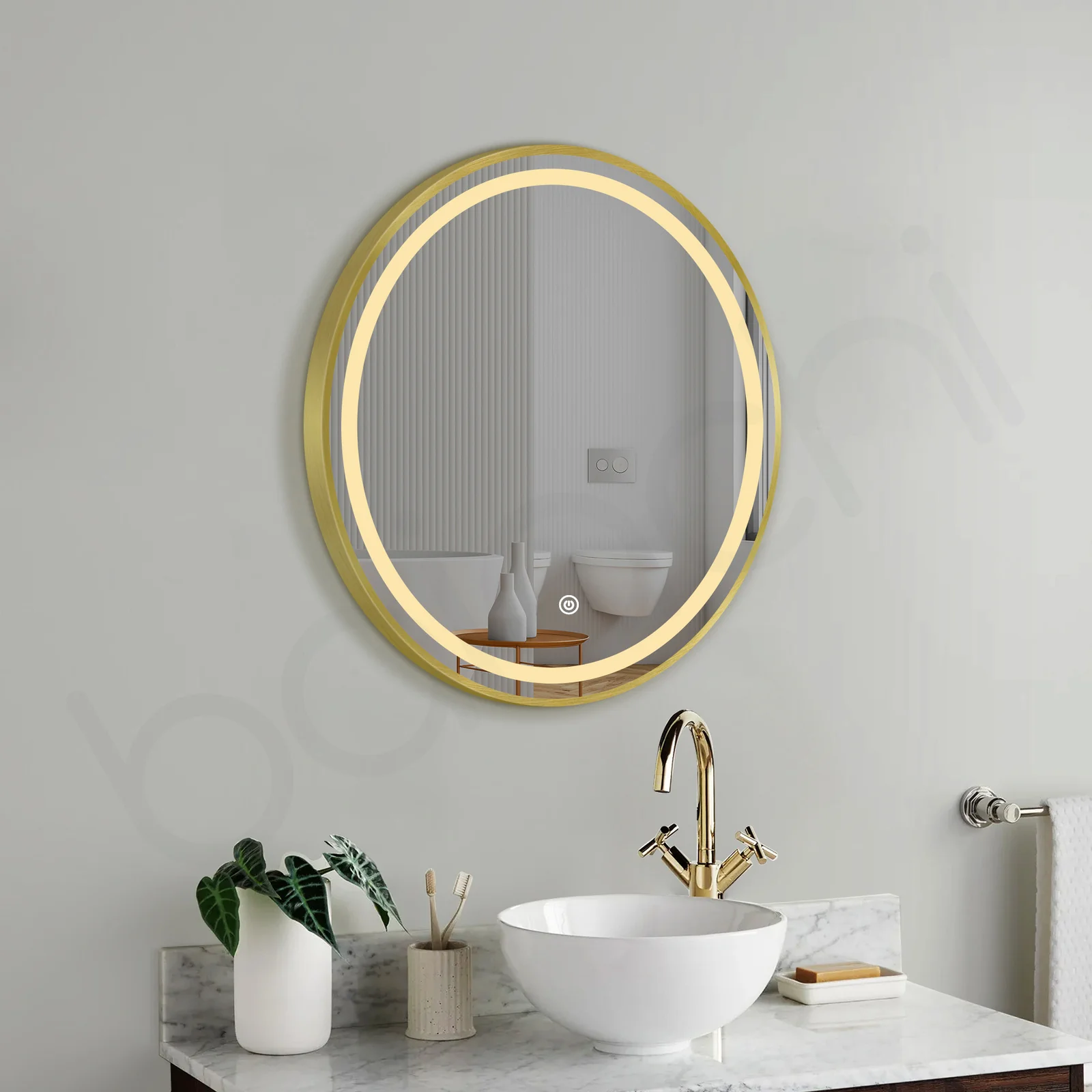 Baiachi Otus LED Round 600mm Frame Mirror Brushed Gold - Image 3
