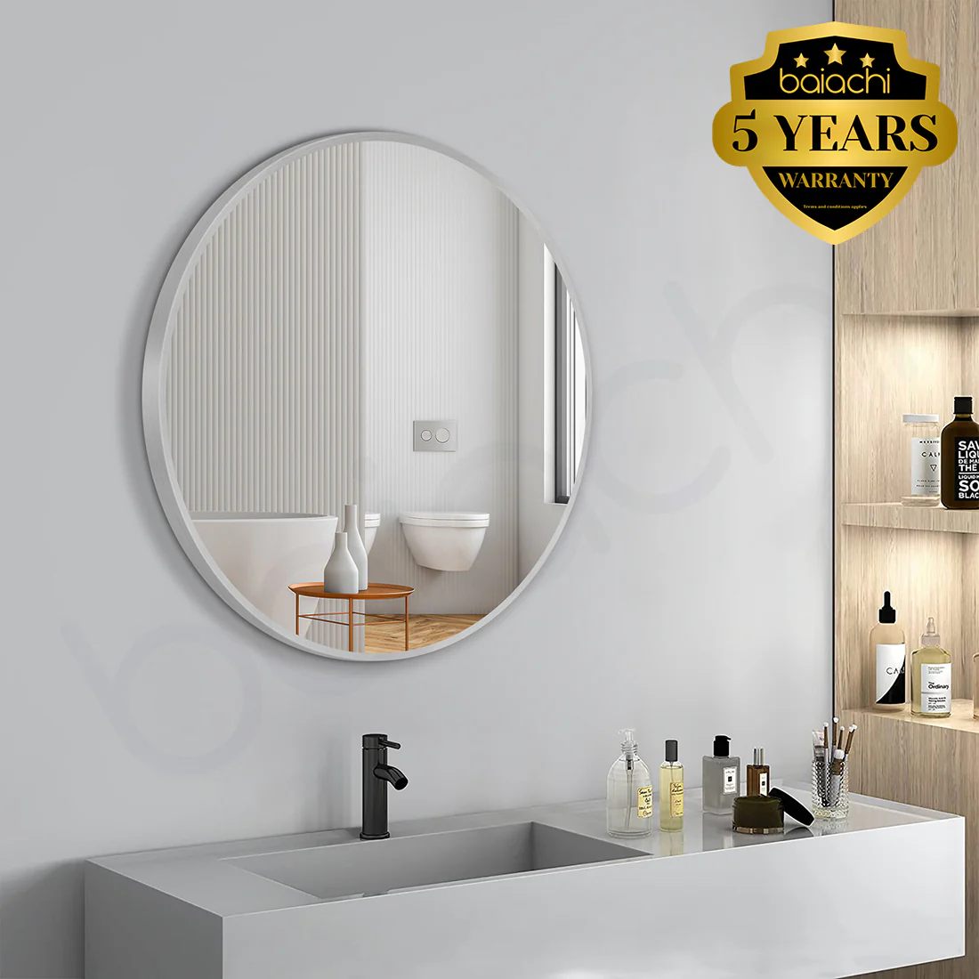Baiachi Otus Round 600mm Frame Mirror Brushed Silver - Image 2
