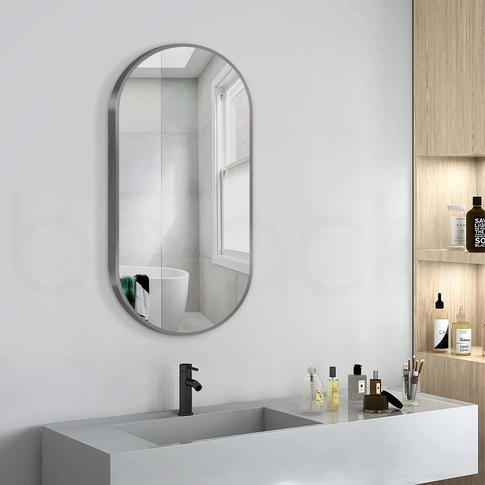Baiachi Oval 450mmx900mm Frame Mirror Gun Metal - Image 3