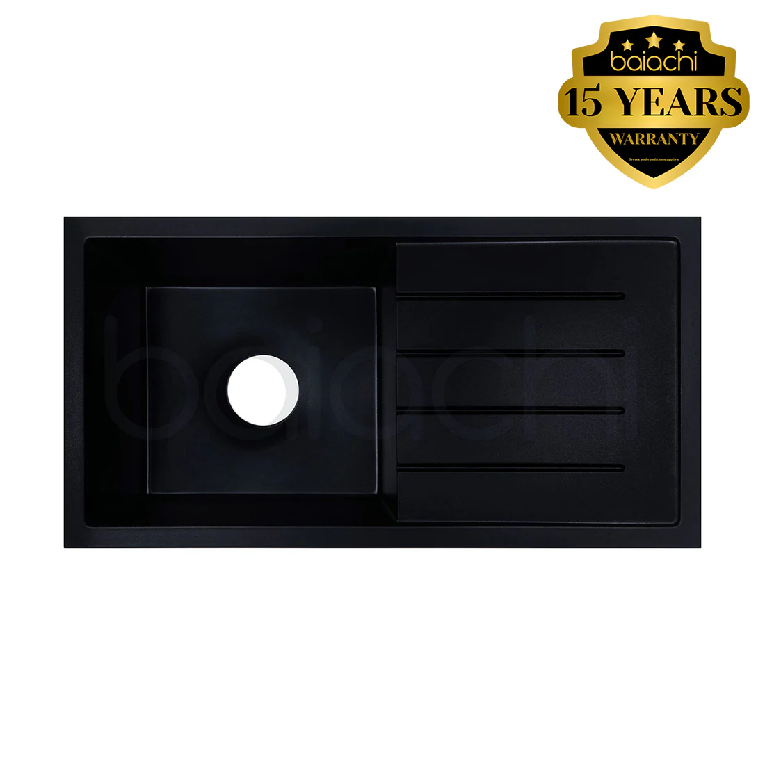 Baiachi 860 x 450 Single Bowl and Drainer Granite Kitchen Sink Black - Image 10