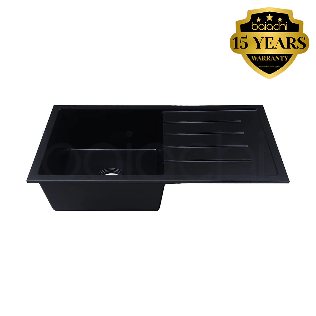 Baiachi 860 x 450 Single Bowl and Drainer Granite Kitchen Sink Black - Image 3