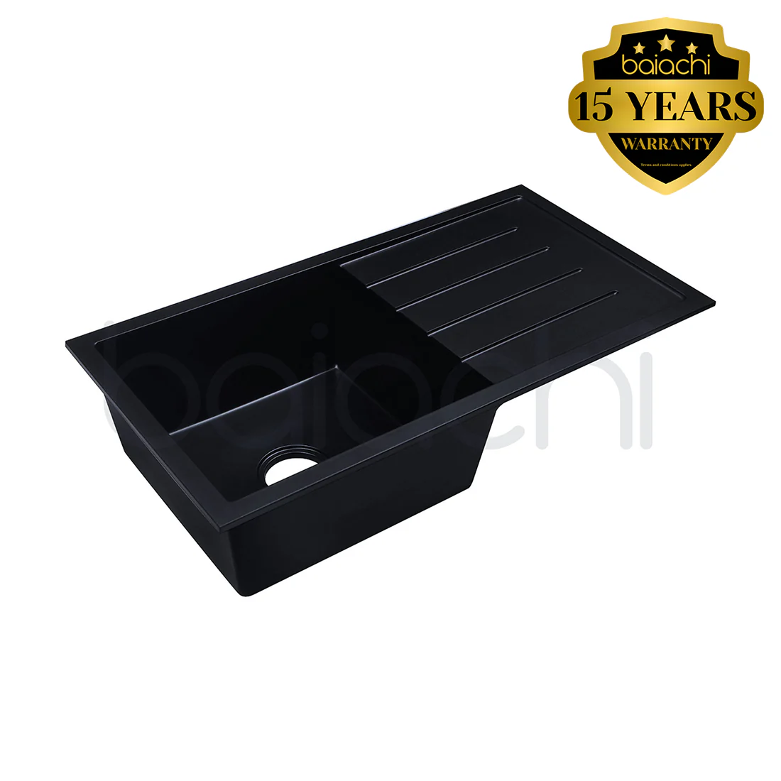 Baiachi 860 x 450 Single Bowl and Drainer Granite Kitchen Sink Black - Image 4