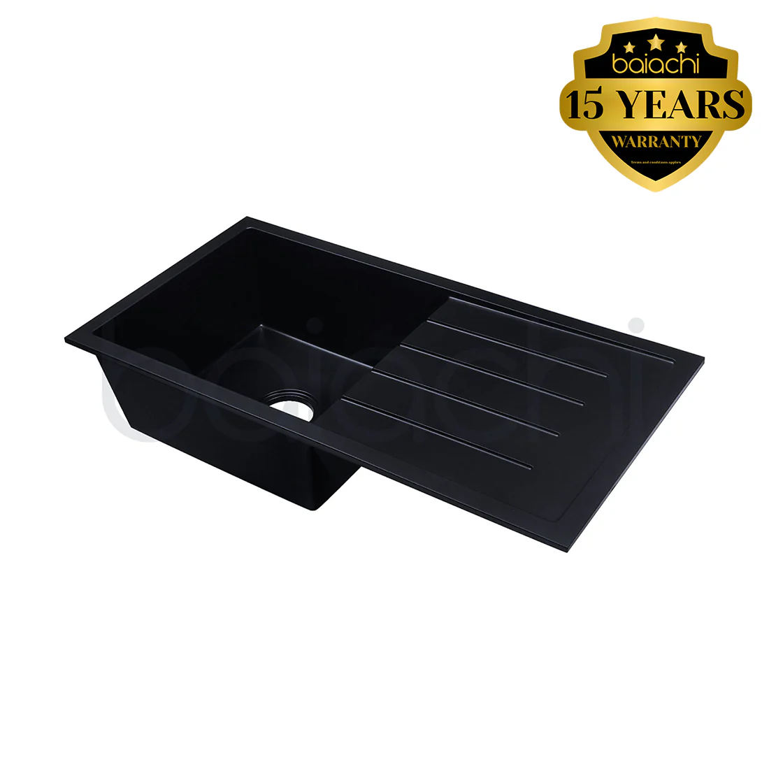 Baiachi 860 x 450 Single Bowl and Drainer Granite Kitchen Sink Black - Image 5