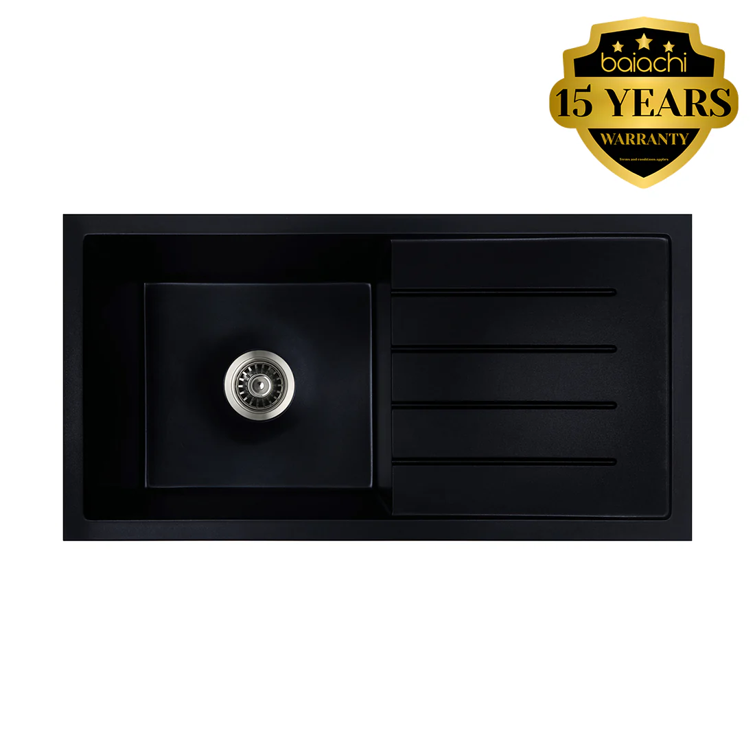 Baiachi 860 x 450 Single Bowl and Drainer Granite Kitchen Sink Black - Image 6