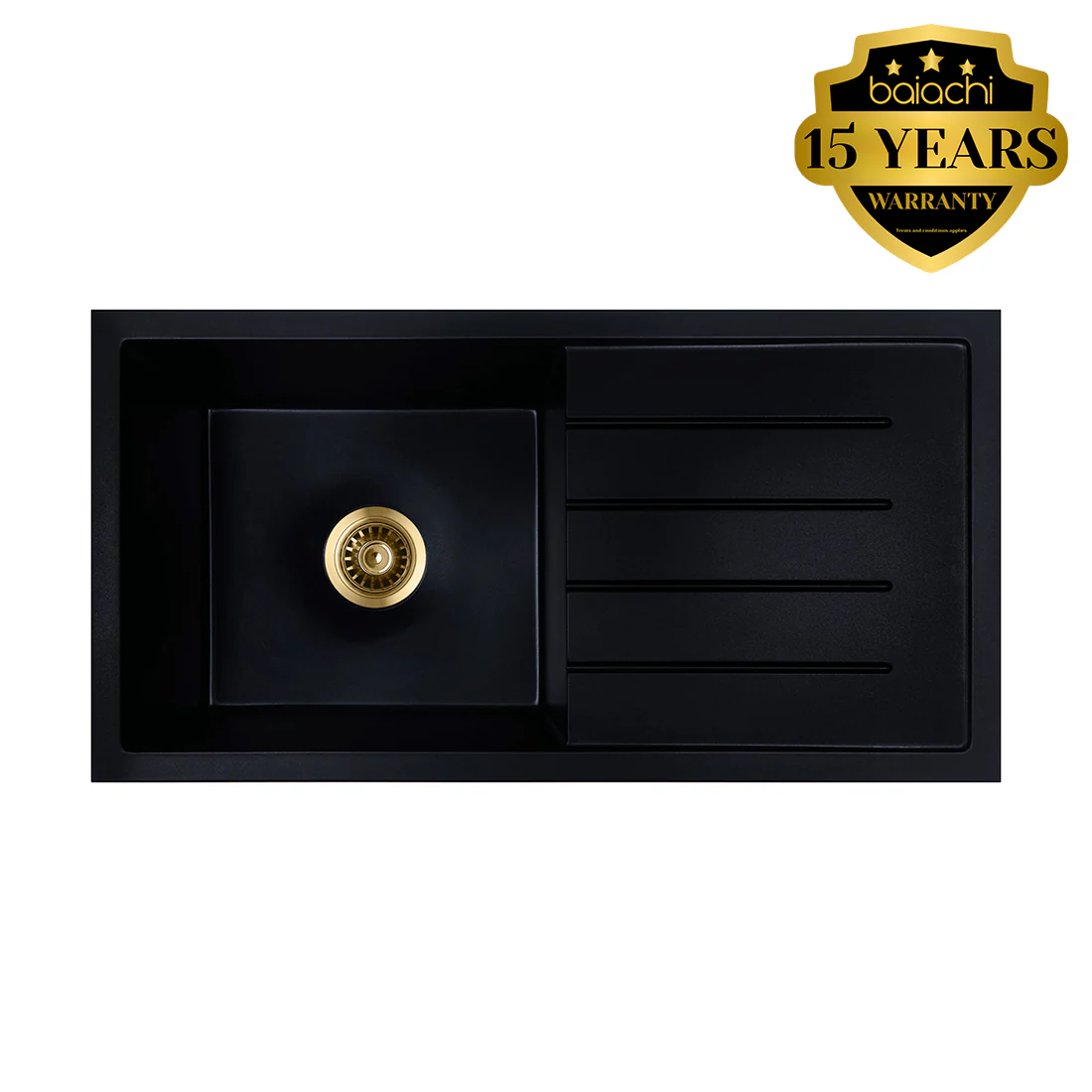 Baiachi 860 x 450 Single Bowl and Drainer Granite Kitchen Sink Black - Image 7