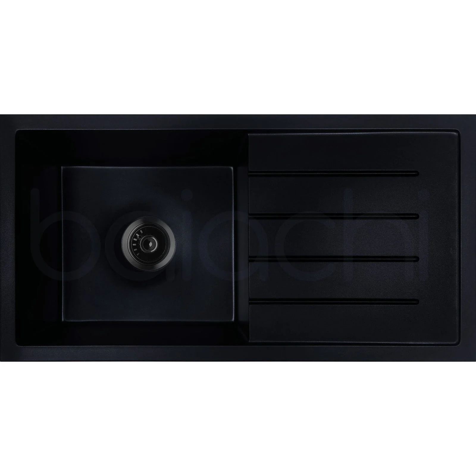 Baiachi 860 x 450 Single Bowl and Drainer Granite Kitchen Sink Black with Black Waste - Image 10