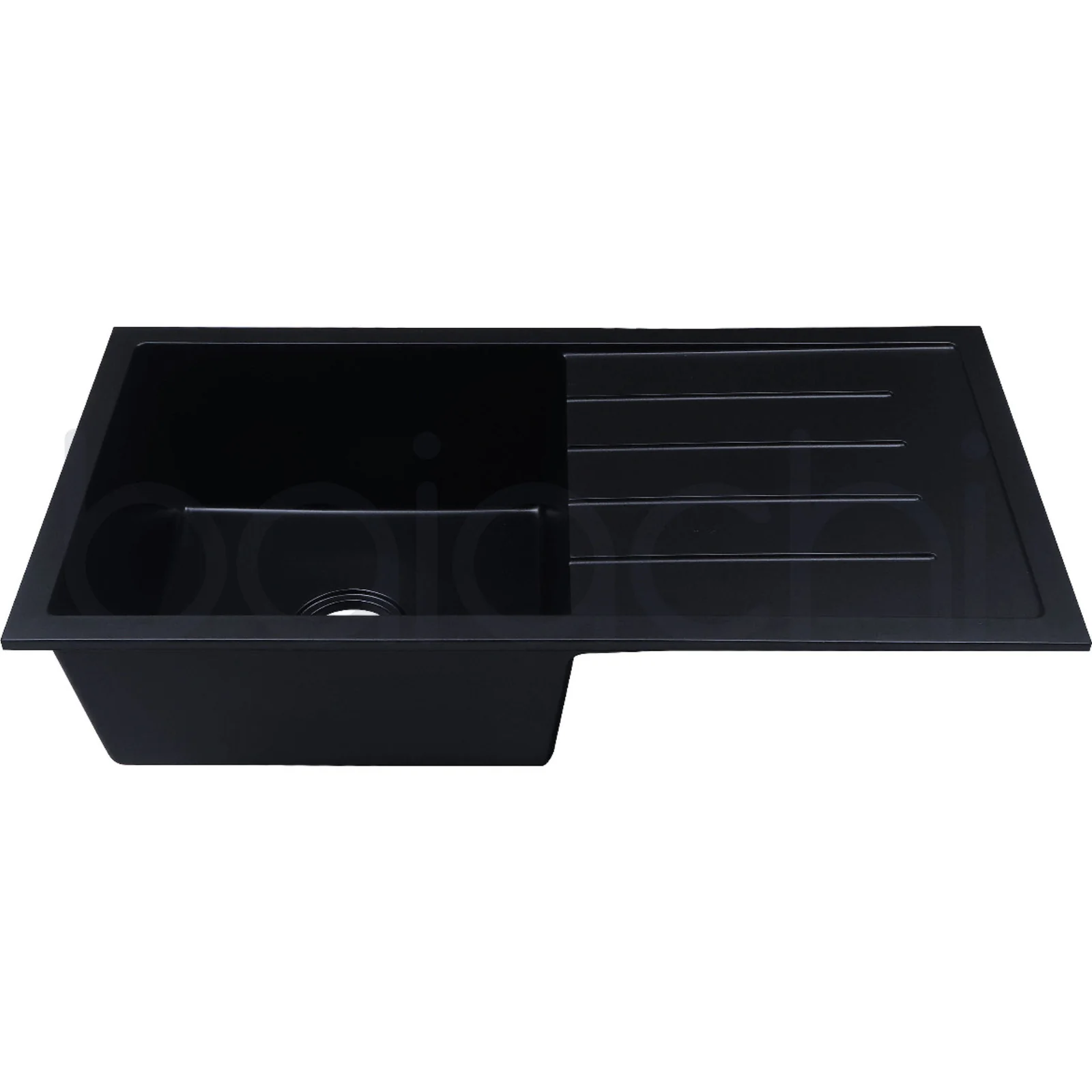 Baiachi 860 x 450 Single Bowl and Drainer Granite Kitchen Sink Black with Black Waste - Image 3
