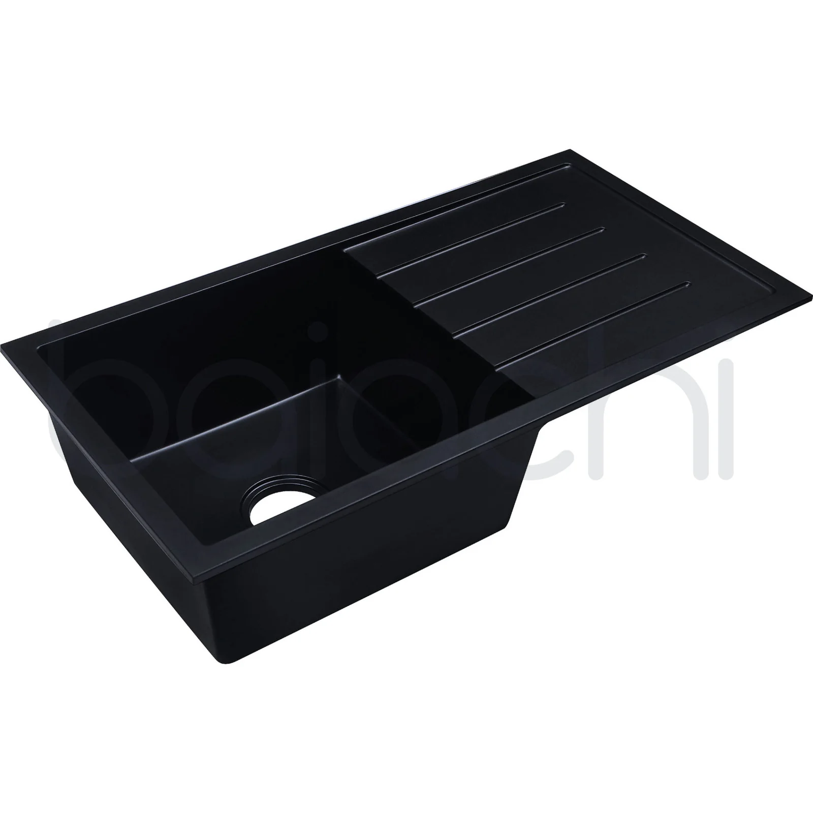 Baiachi 860 x 450 Single Bowl and Drainer Granite Kitchen Sink Black with Black Waste - Image 4