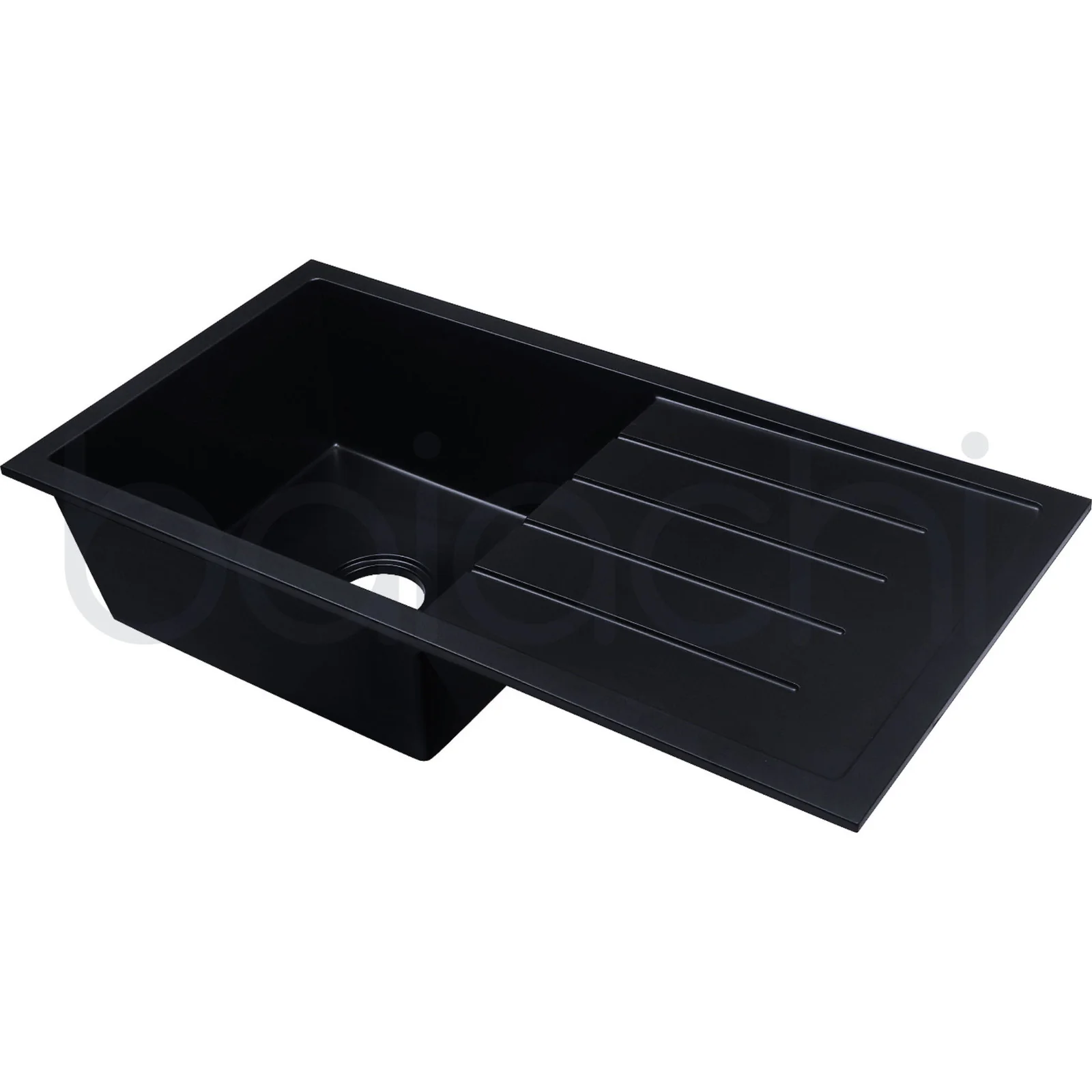 Baiachi 860 x 450 Single Bowl and Drainer Granite Kitchen Sink Black with Black Waste - Image 5