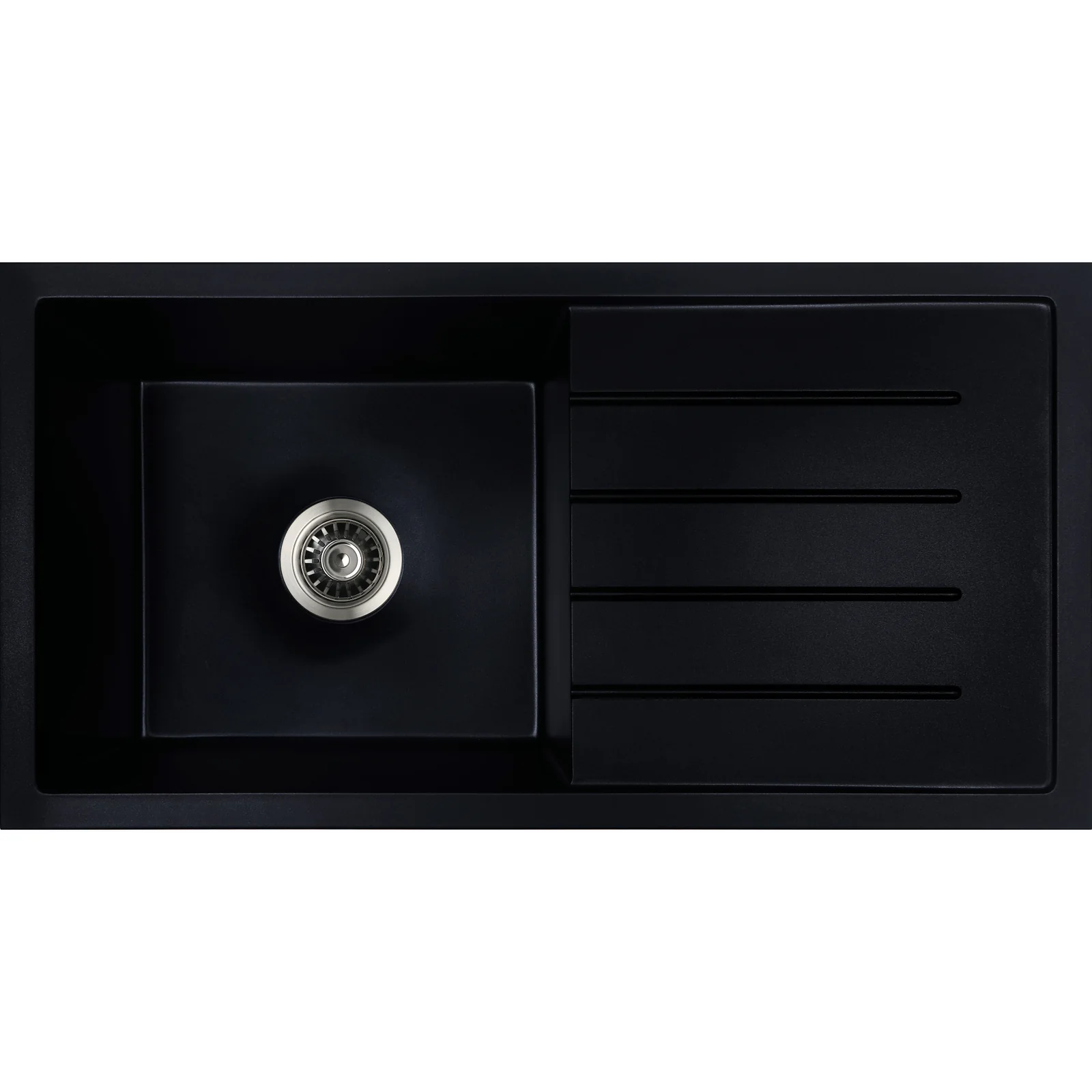 Baiachi 860 x 450 Single Bowl and Drainer Granite Kitchen Sink Black with Black Waste - Image 6
