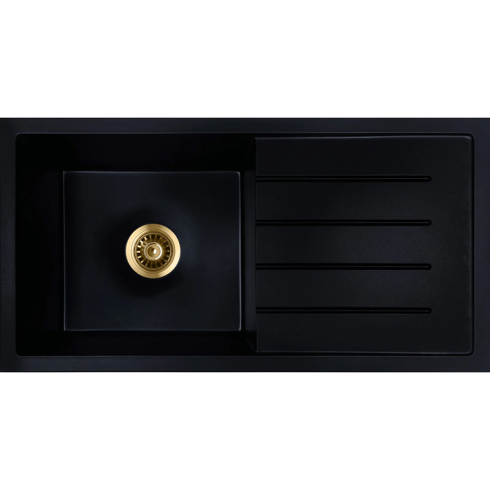 Baiachi 860 x 450 Single Bowl and Drainer Granite Kitchen Sink Black with Black Waste - Image 7