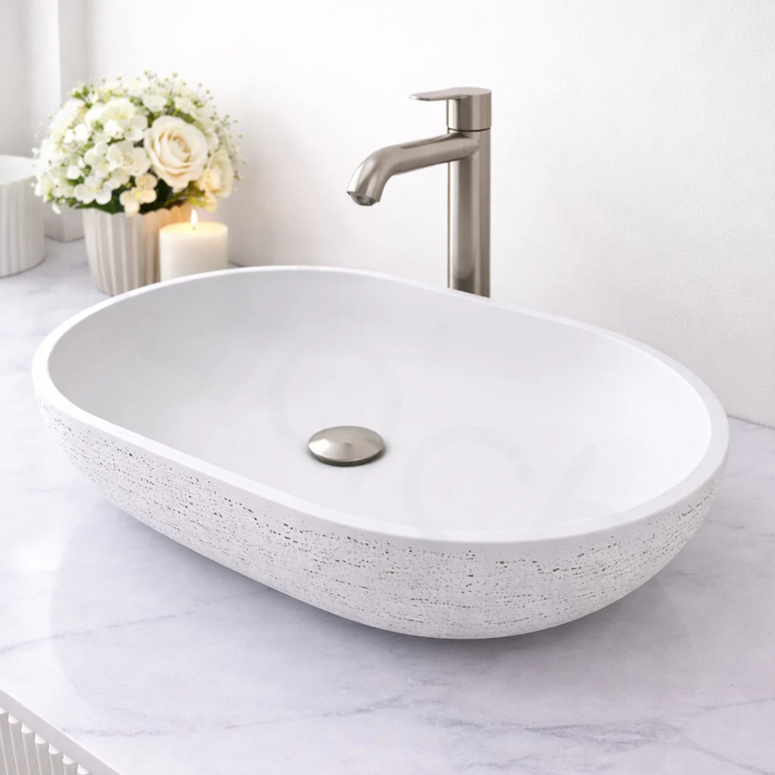 Baiachi Travertine Concrete Bathroom Counter Top Basin Tivoli Natural White - Image 2