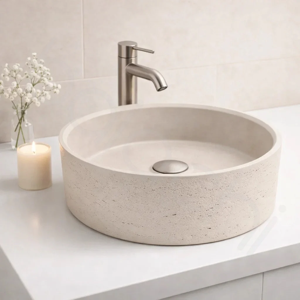 Baiachi Travertine Concrete Bathroom Counter Top Basin Tuscany Warm White - Image 2