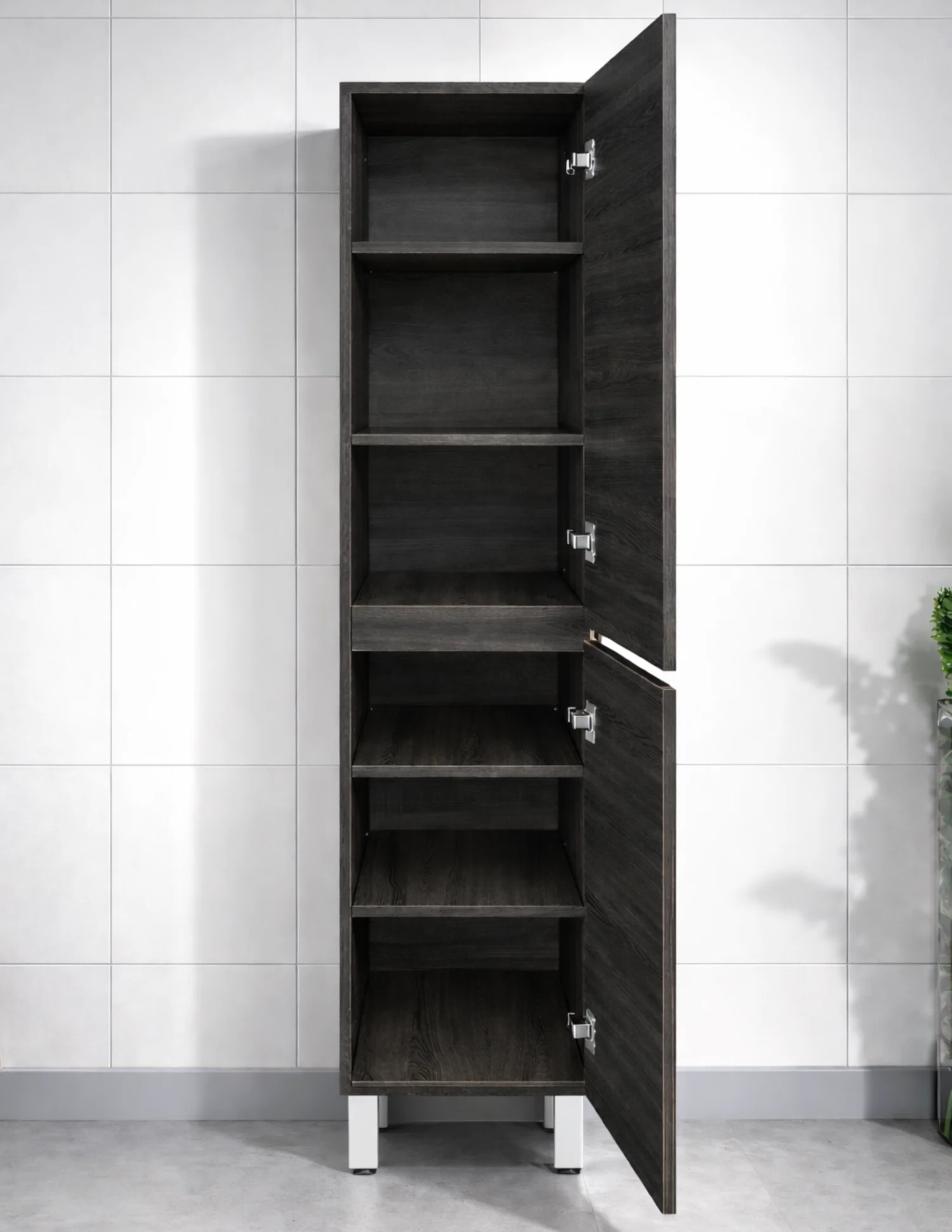 Vellena PVC Water Proof Empire Oak Bathroom Tallboy Cabinet Wall Hung Legs - Image 2