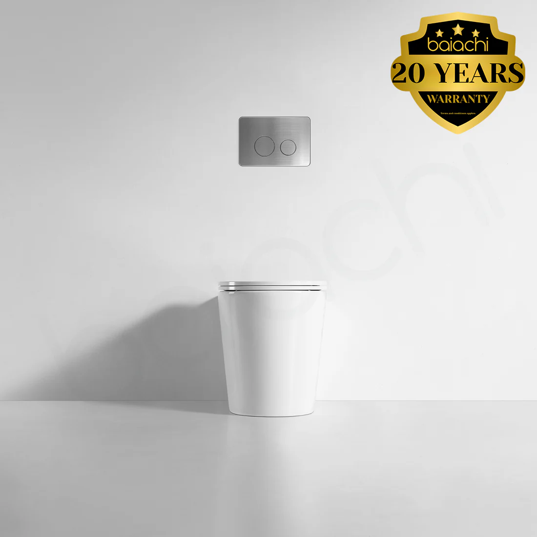 Ballina Rimless In Wall Toilet Suite with Round Stainless Steel Flushing Buttons
