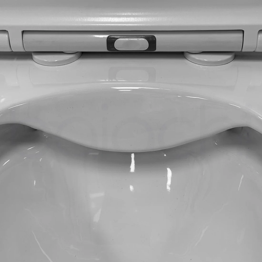 Ballina Rimless In Wall Toilet Suite with Round Stainless Steel Gun Metal Flushing Buttons - Image 14