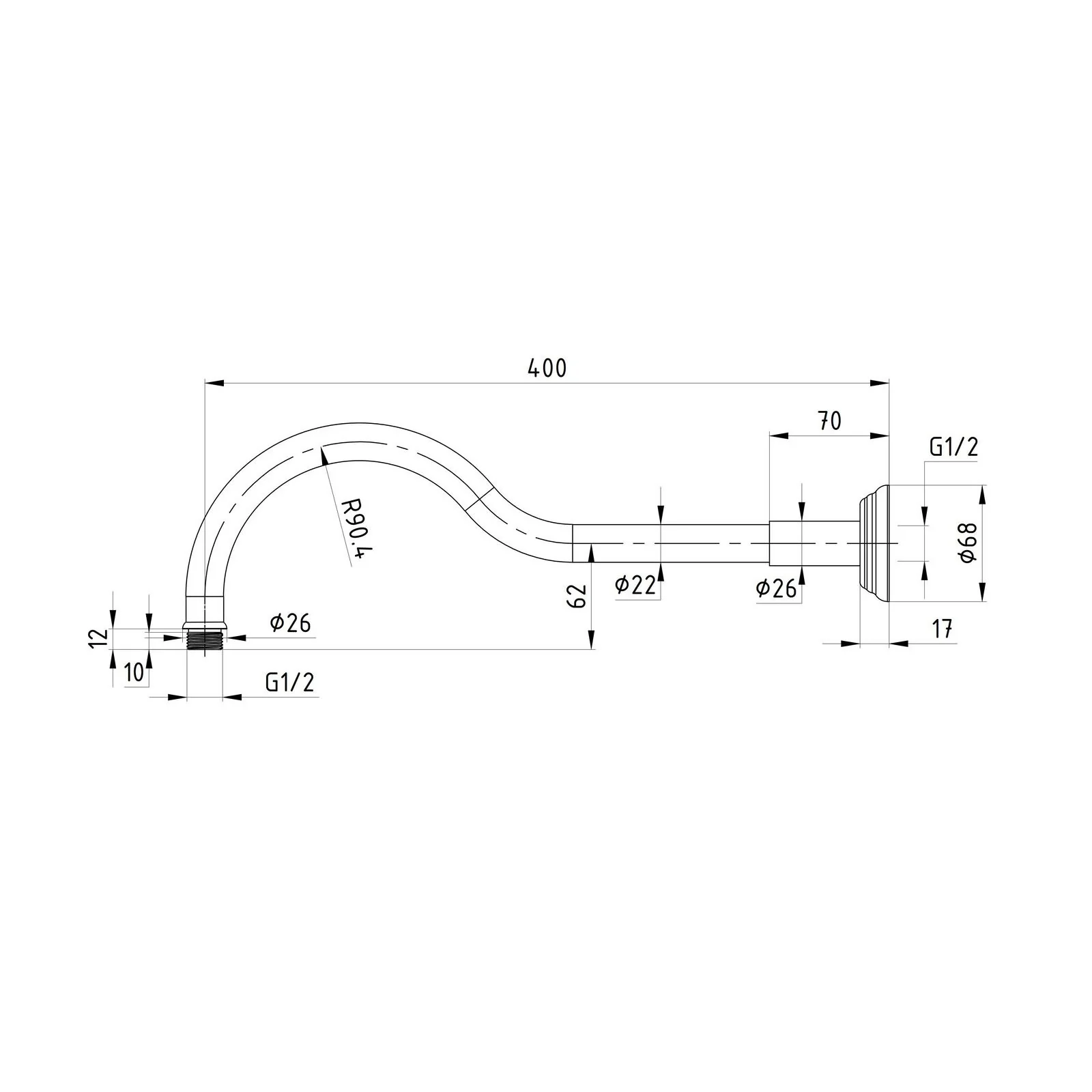 Clasico Shower Arm Chrome - Image 2