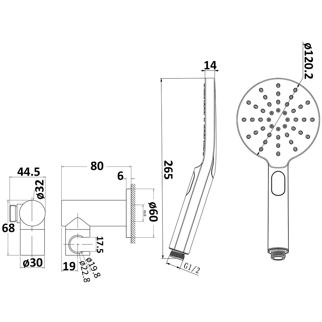 Cora Round Hand Shower On Wall Outlet Bracket Gunmetal - Image 2