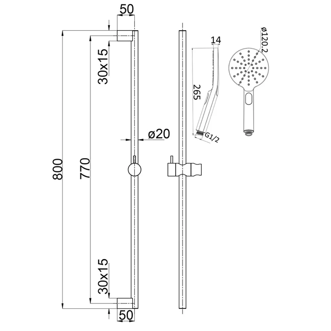 Cora Round Sliding Shower Set Chrome - Image 2