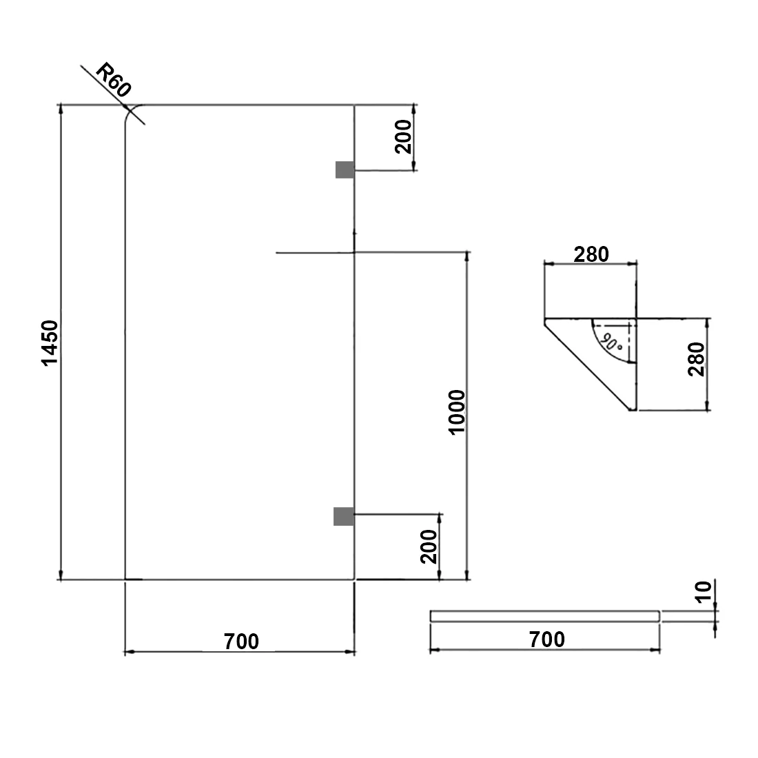 Frameless Bath Panel Shower Screen 700x1450mm Brushed Nickel - Image 3