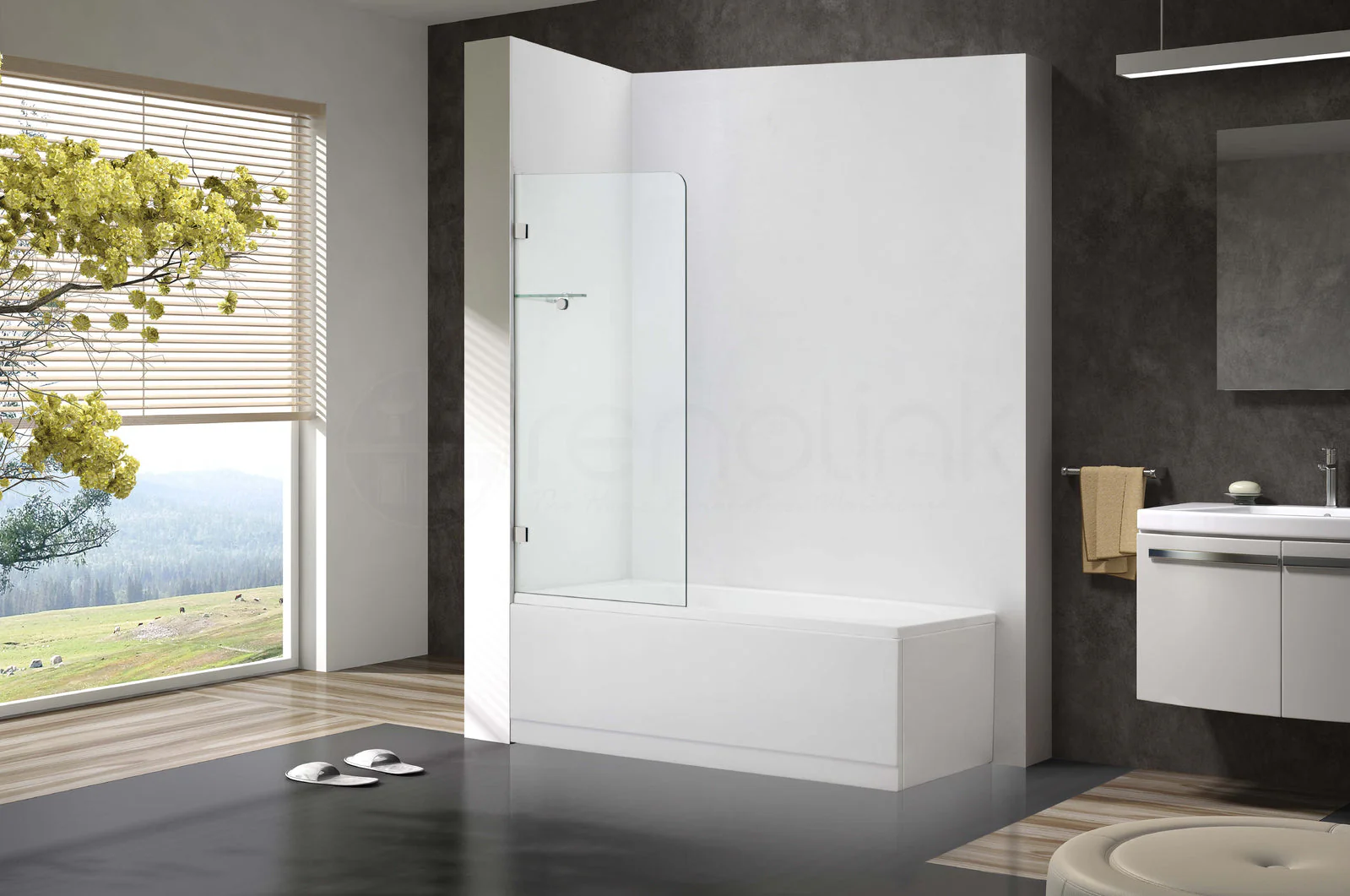 Frameless Bath Panel Shower Screen 700x1450mm Brushed Nickel - Image 5