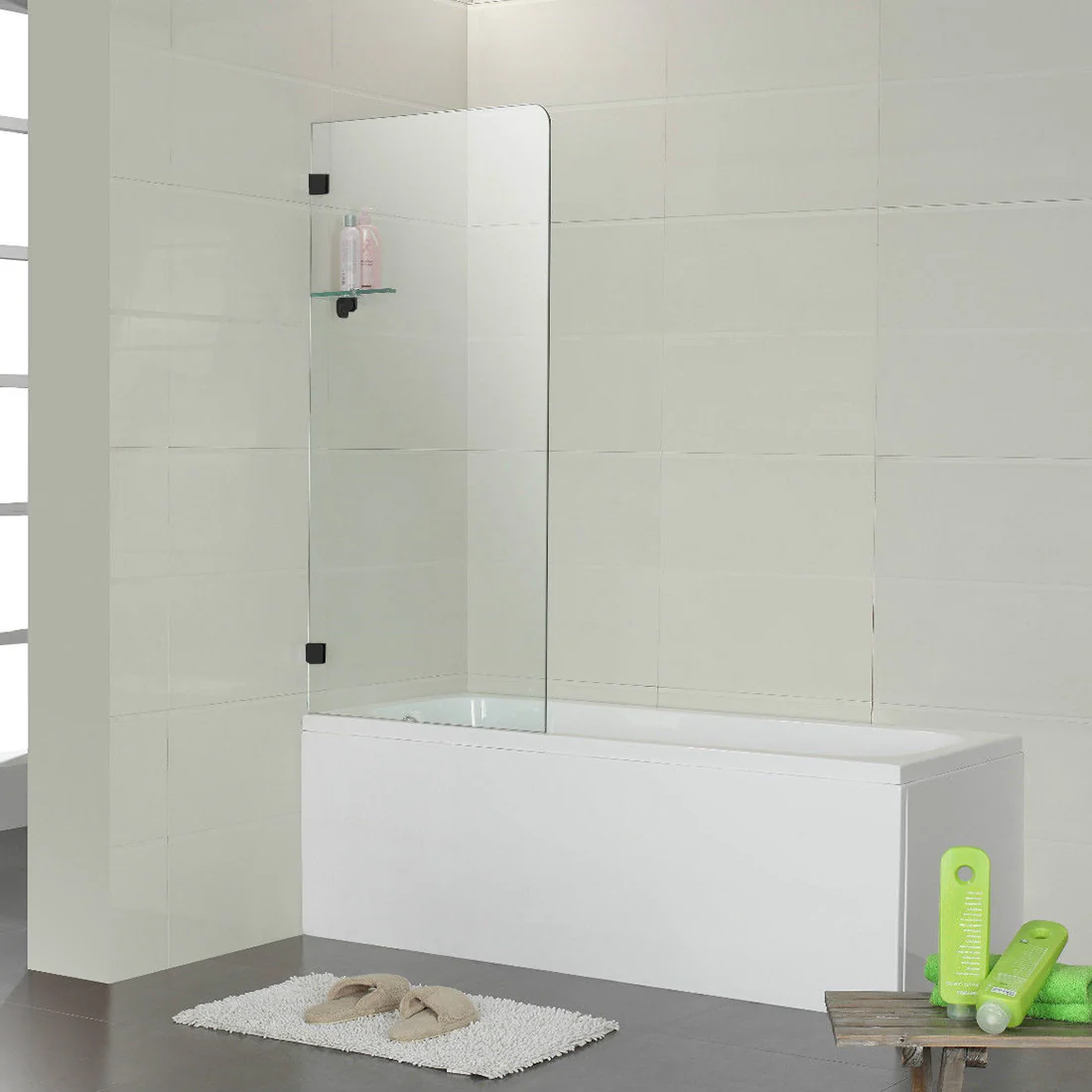 Frameless Bath Panel Shower Screen 700x1450mm Matte Black - Image 5