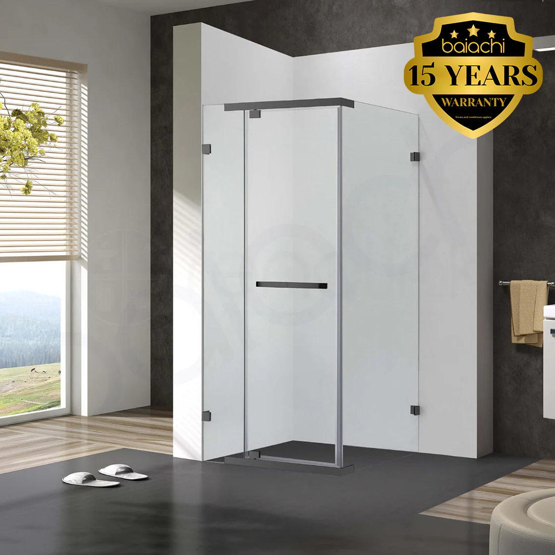 Frameless Shower Screen 1000x1000mm Square Gun Metal