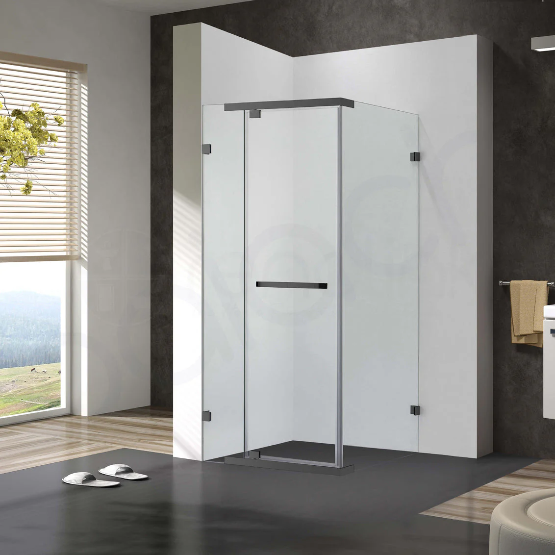 Frameless Shower Screen 1000x1000mm Square Gun Metal - Image 4